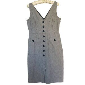 LK BENNETT Black & White Striped V-Neck Knee Length Dress Size 8